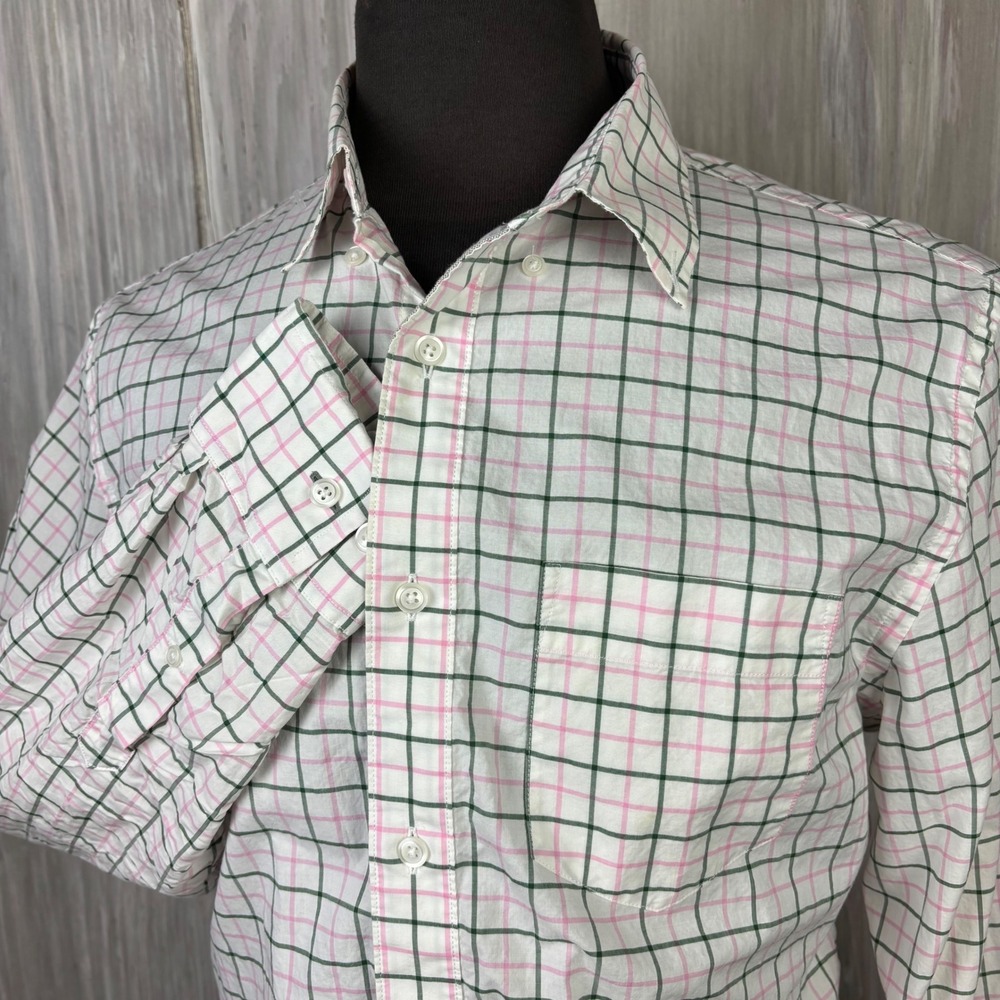 Bonobos Button Down Shirt Mens Medium White Green Pink Plaid Windowpane Cotton